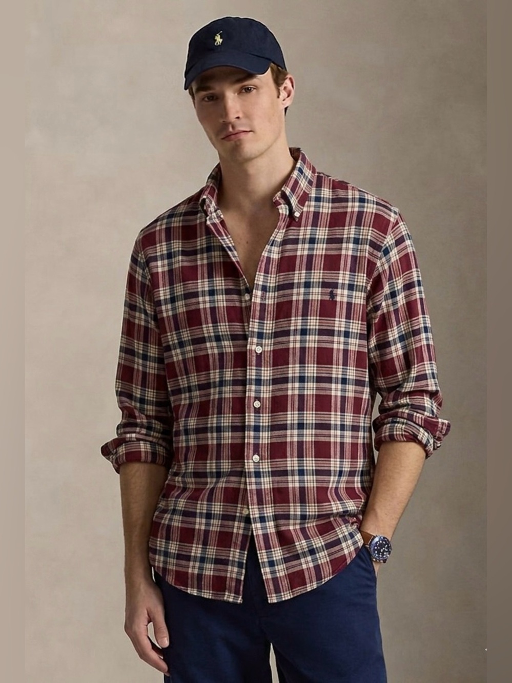 Ralph Lauren Burgundy Plaid Blair Button Down Shirt Size Large Business Casual